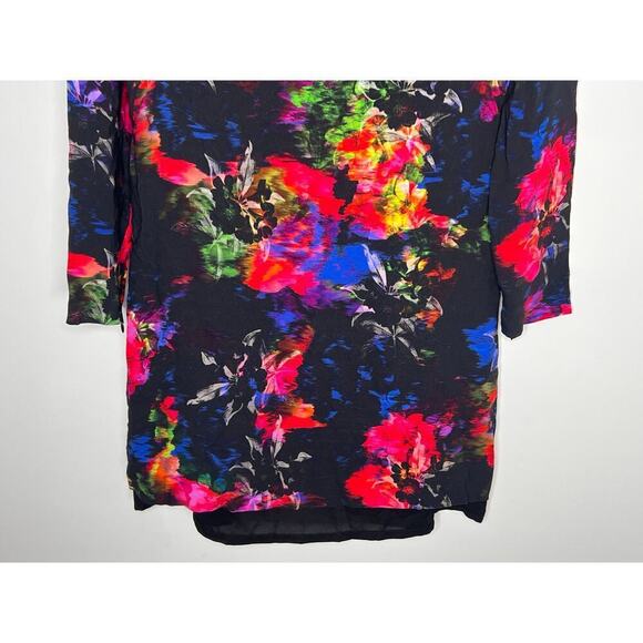 Milly Monet Jewel Floral Printed A Line Long Sleeve Black Multicolor Dress 12 - Picture 4 of 13